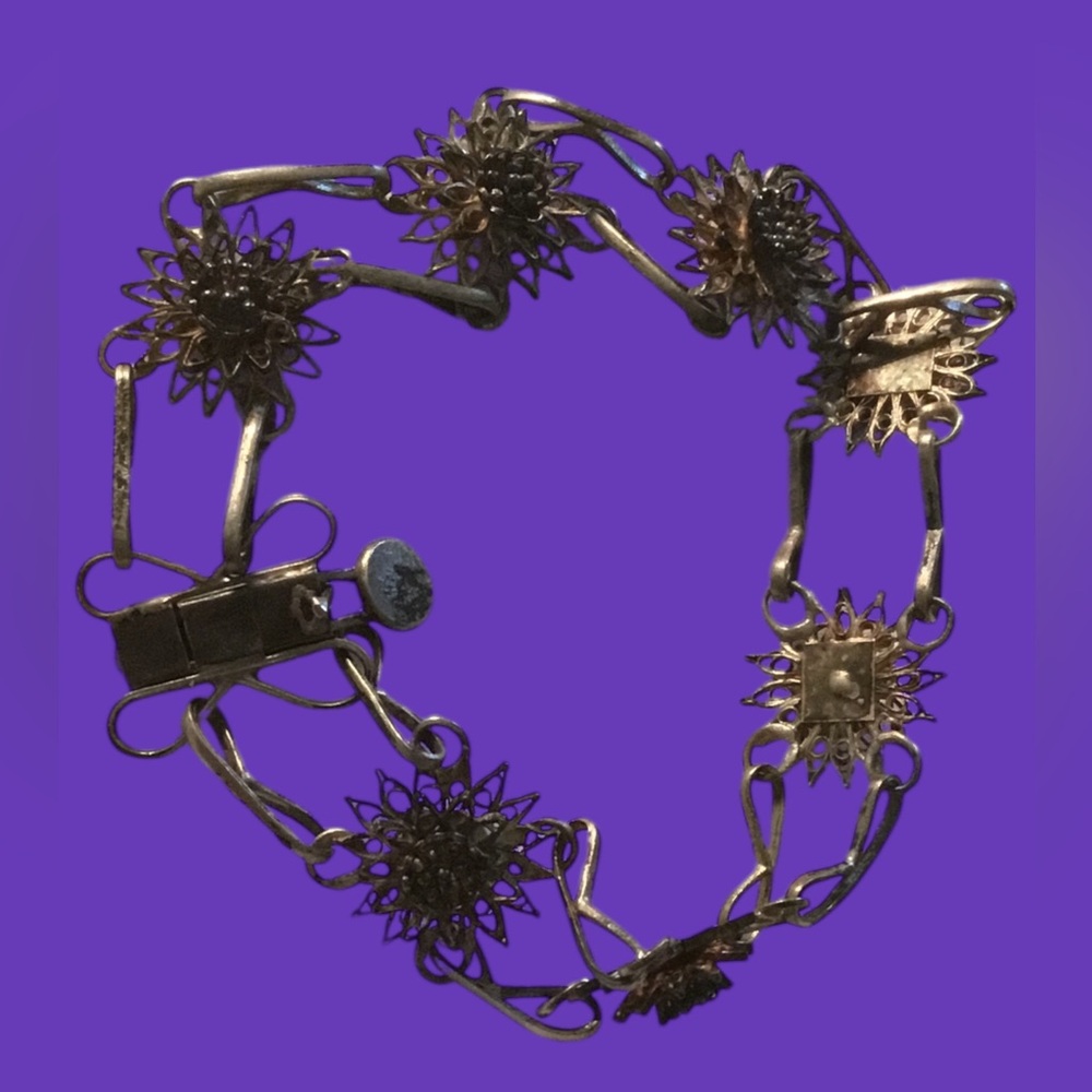 Vintage Silver Filigree Lotus Bracelet